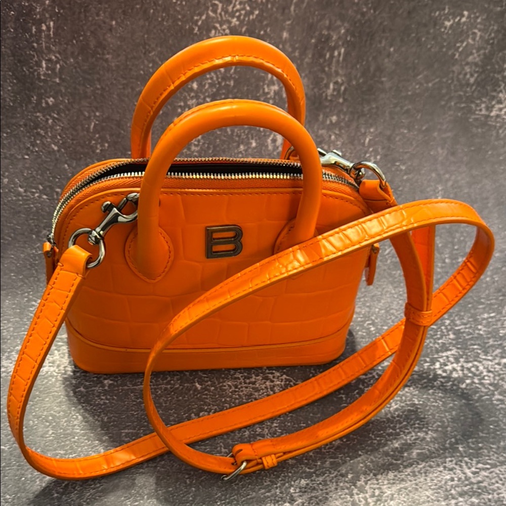 Balenciaga XXS Ville Orange Croc-Embossed Top Handle Mini Bag